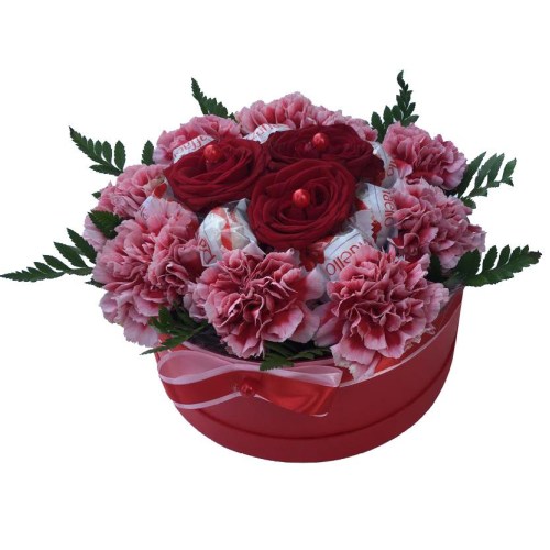 Flower Box - Goździki, róże i Rafaello